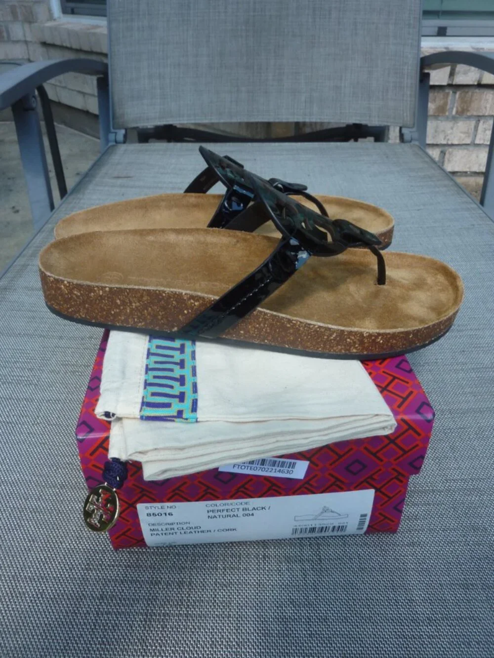 Tory Burch Miller Cloud Patent leather/Cork Slide Sandals